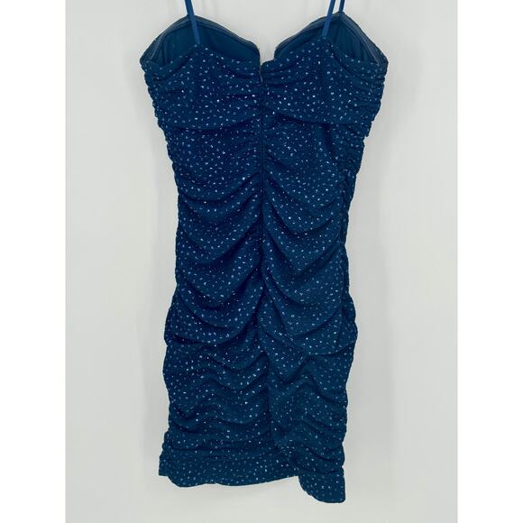 Y2K Arden B Sparkling Blue Rhinestone Stretchy Strapless Mini Dress Size M - Picture 2 of 3